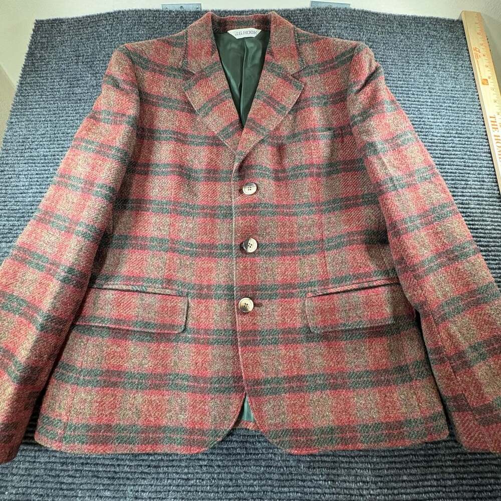 J.G. Hook Plaid Wool Blazer Sport Coat Red Green